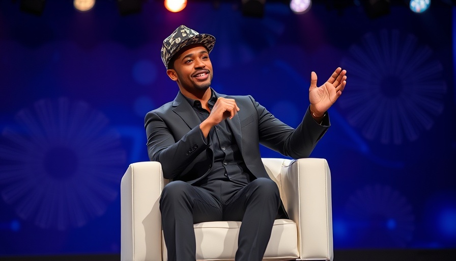 AI consulting expert speaking on stage wearing a cap and sunglasses.