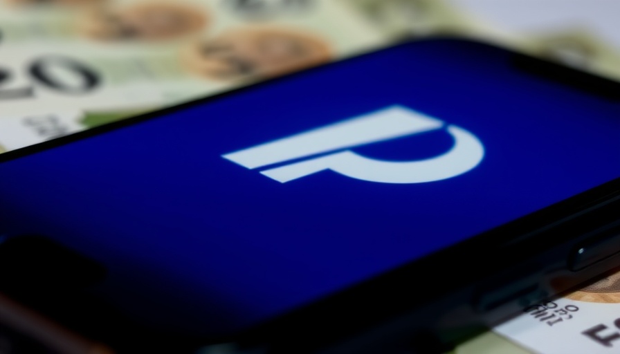 Smartphone with PayPal logo, currency backdrop, cross-border payments theme.