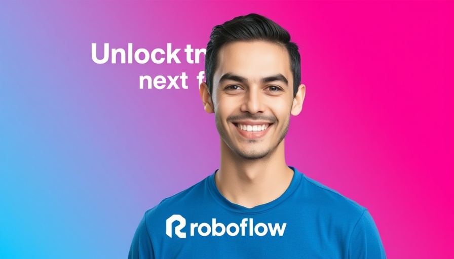 Bright gradient poster about visual understanding in AI, featuring a smiling young man and text.