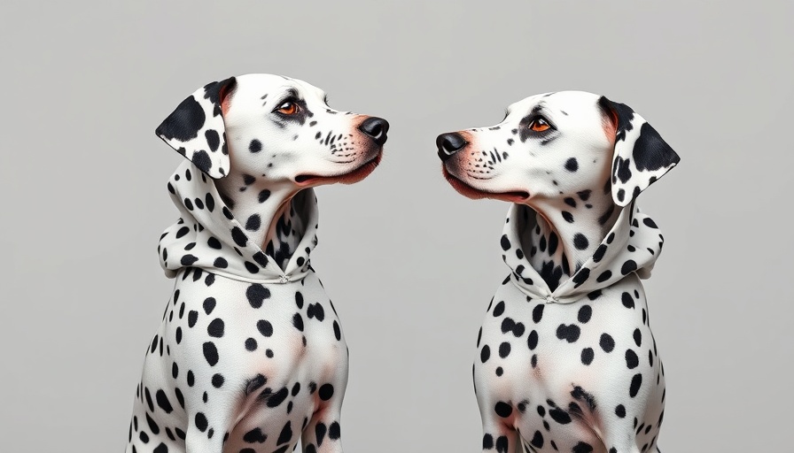 Two dalmatians, one in a hoodie, mimicking look, TechCrunch impersonation scams theme.