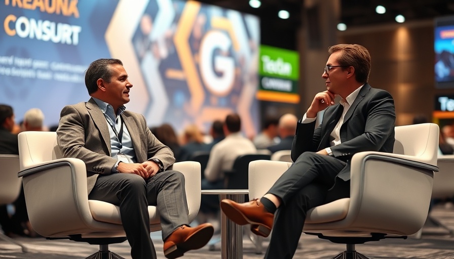 Two individuals discussing community-driven companies at a tech conference.
