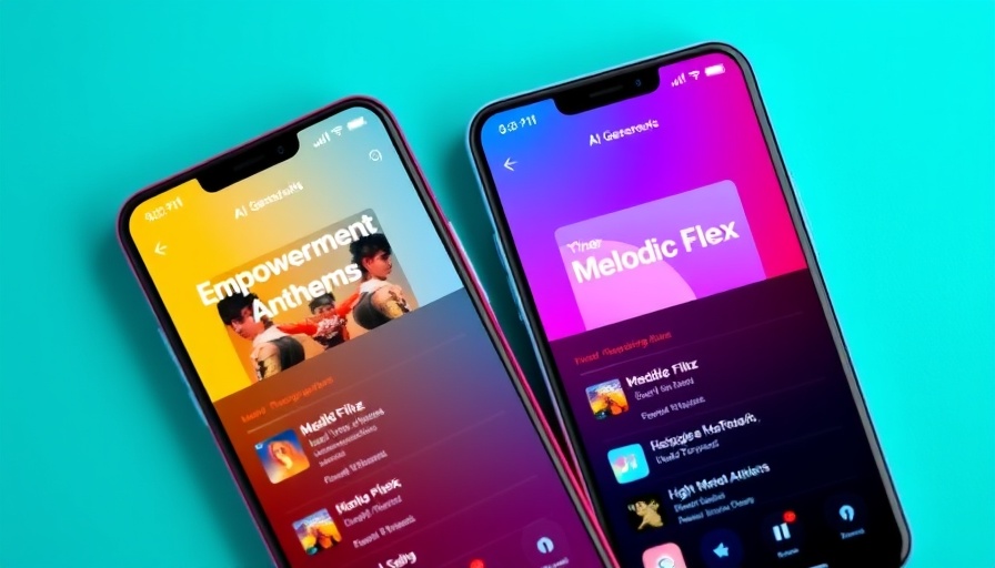 Smartphones with AI generated playlists displaying music lists.