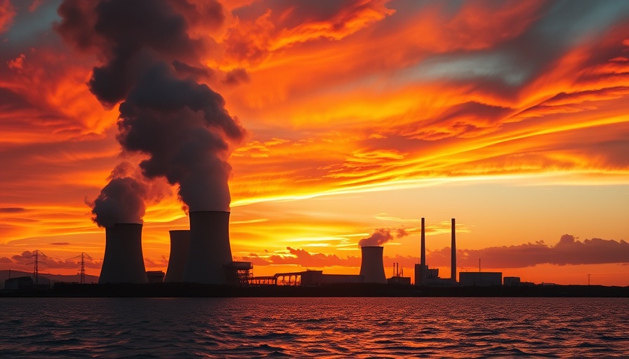 Nuclear plant at sunset with smoke, highlighting AI in Nuclear Industry.