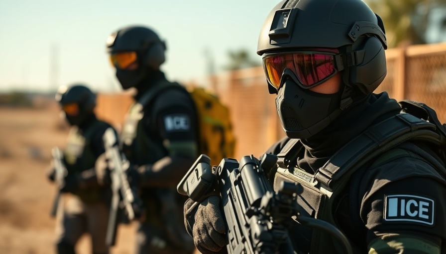 ICE officer in tactical gear during operation, Tech Tools powering ICE deportation crackdown