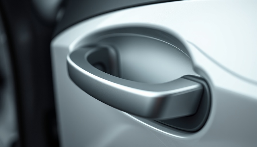 Rivian redesign door handle close-up with safety feature.