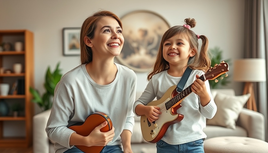 Playful moment between woman and child in modern living room.