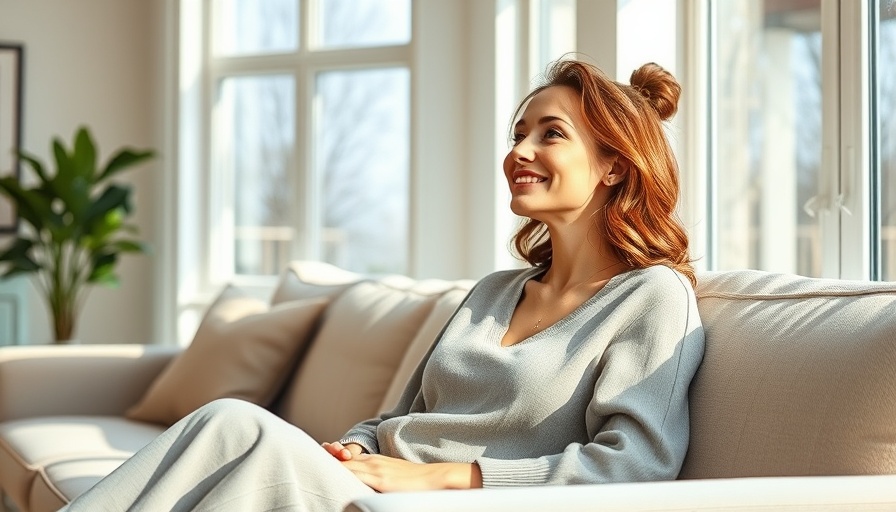 Woman enjoying healthy indoor air quality in summer, relaxed and content.