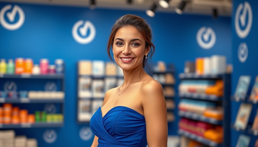 Stylish woman at Cymbiotika Target launch event backdrop.