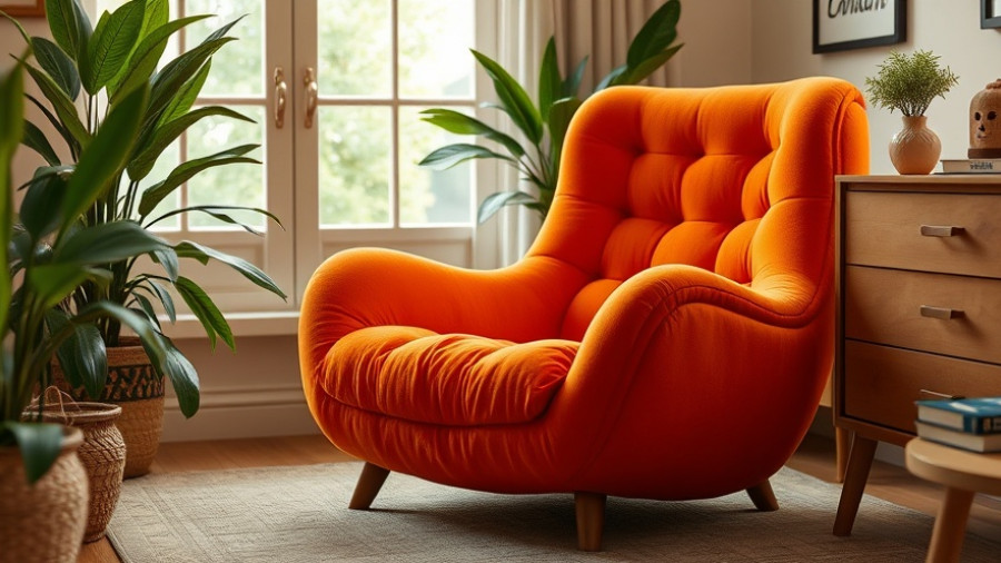 Vibrant orange boneless couch in a cozy, plant-filled room.