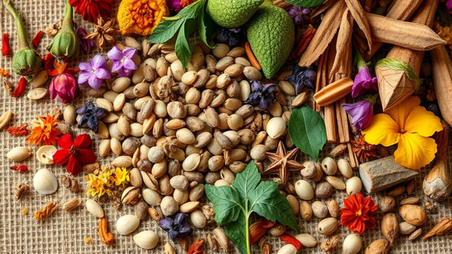 Herbal energetics: diverse spices and herbs artfully arranged.