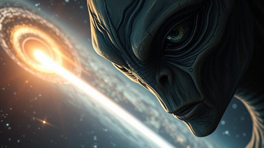 Comet 3I/ATLAS alien spaceship concept art with extraterrestrial face.