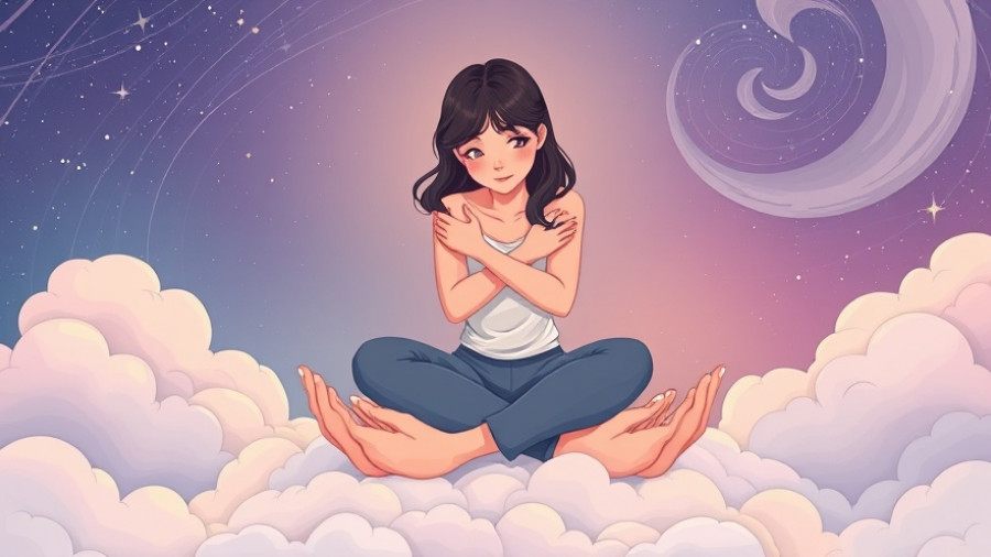 Contemplative woman illustrates self-compassion during suffering in abstract dreamscape.