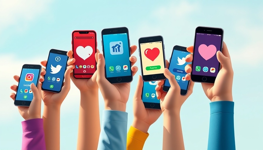 Colorful cartoon hands with social media icons representing mindful social media habits.