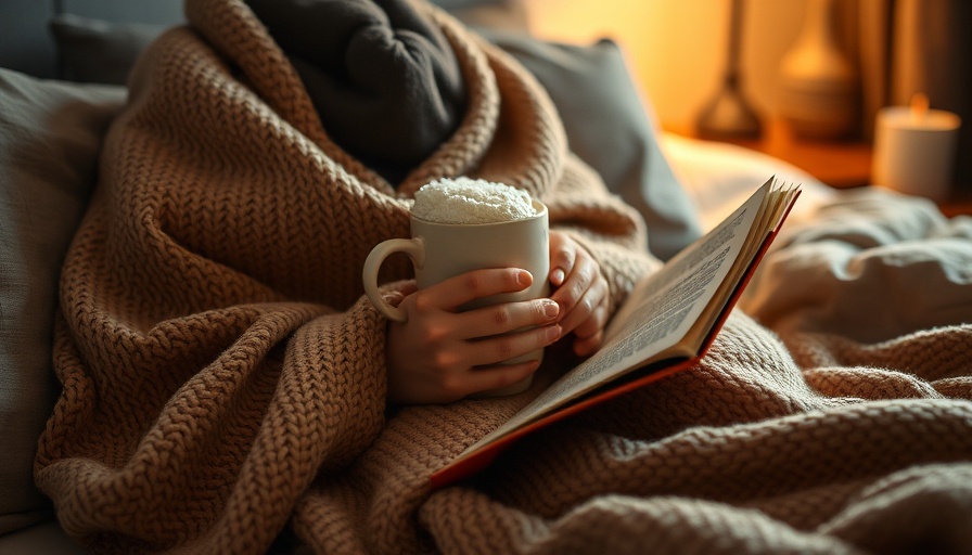 Self-care moment with cozy blanket and book reading.