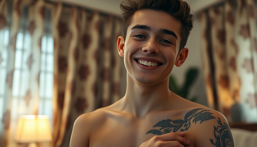 Confident young person displaying tattoo indoors, reflecting on 2024.
