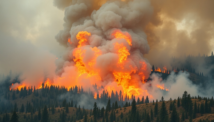 Wildfire in forest illustrating global warming effects.