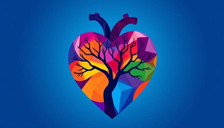 Colorful abstract heart with tree symbolizing mental health.