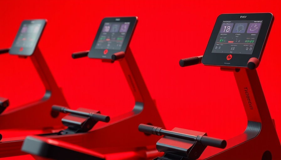 Modern compact rowing machines on a red background highlighting design and features.