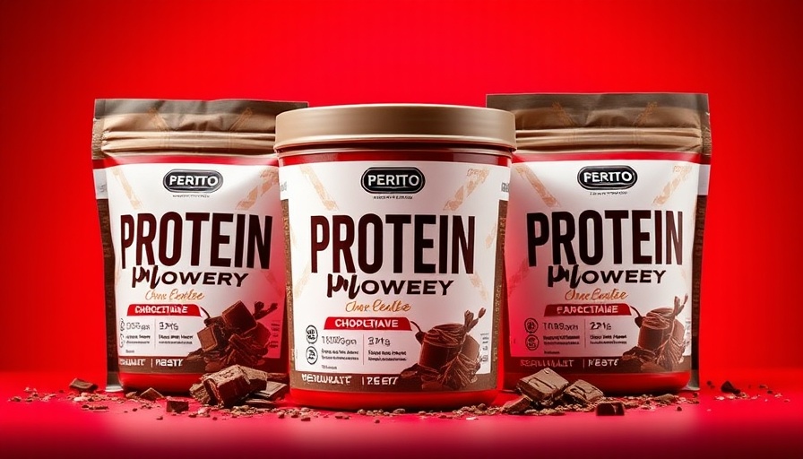 Different protein powders displayed for weight loss on red background.