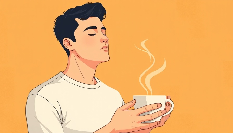 Mindfulness illustration of a man enjoying coffee with closed eyes.
