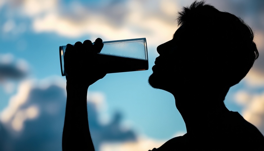 Conceptual art of silhouetted figure against blue sky, problem drinking theme.