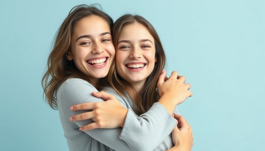 Joyful young woman embracing herself, expressing authenticity.