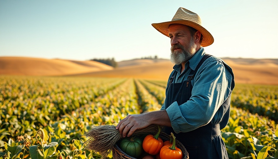 Amish farmer harvesting crops, illustrating food freedom in a sunlit field.