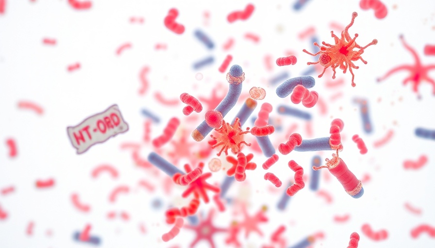 Microscopic view of oral microbiome bacteria in vibrant colors.