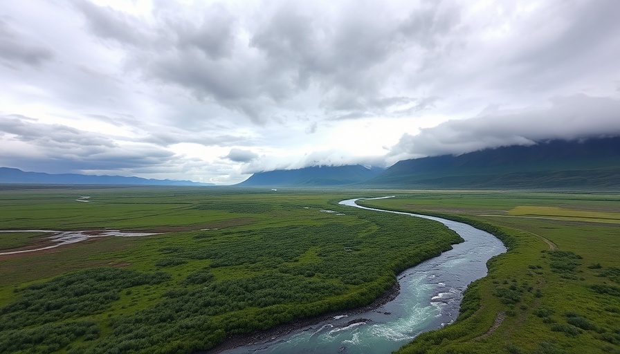 Alaskan tundra river landscape reflecting climate change effects.
