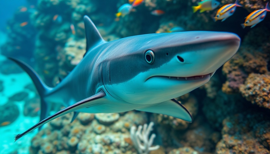 Shark swimming near coral reef, vibrant underwater scene for Shark Attacks 2025.