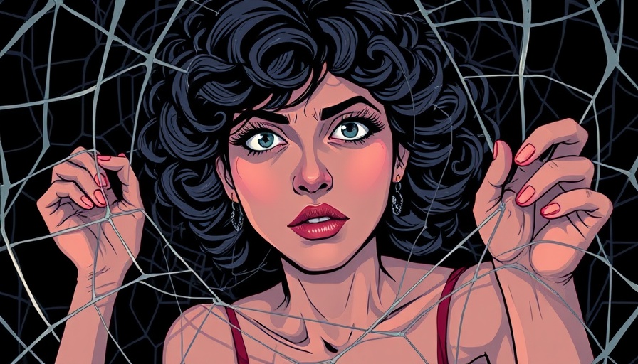 Illustration of a woman trapped in a web, symbolizing emotional manipulation.
