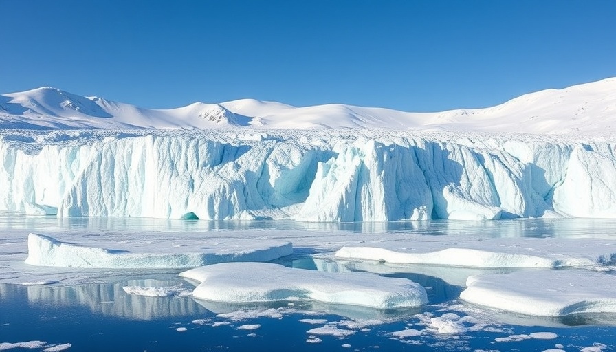 Melting glacier reflecting in water, highlighting climate change.