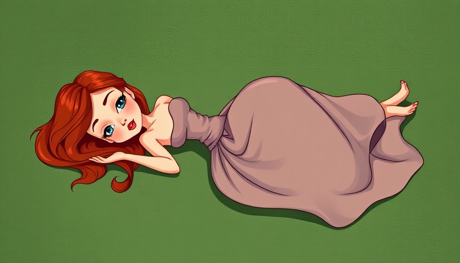 Whimsical illustration of a woman in a gown, serene expression.