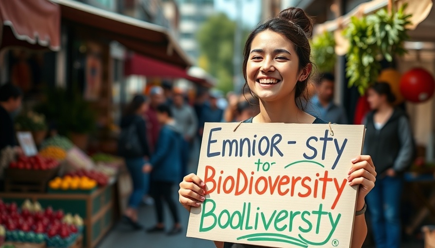 Protester holds biodiversity sign at financing biodiversity preservation rally.
