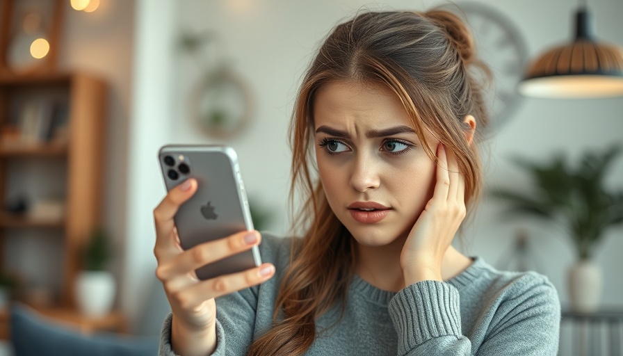 Frustrated woman using smartphone indoors, highlighting irritability.