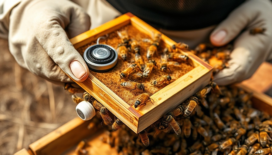 Beekeeper holding honeycomb with low-cost beehive sensors outdoors.
