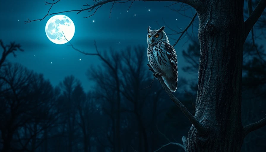 Night Owl Habit illustration, owl observing in moonlit forest