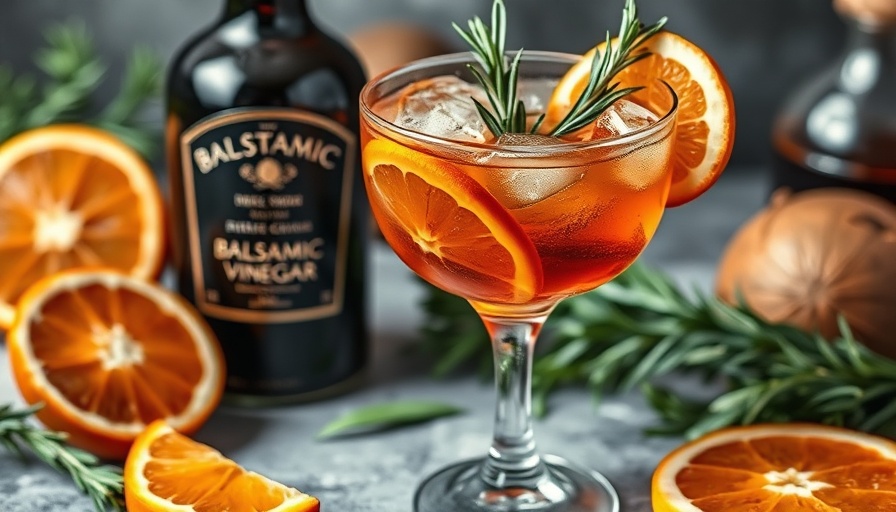 Refreshing rosemary balsamic oxymel with orange slices and rosemary.