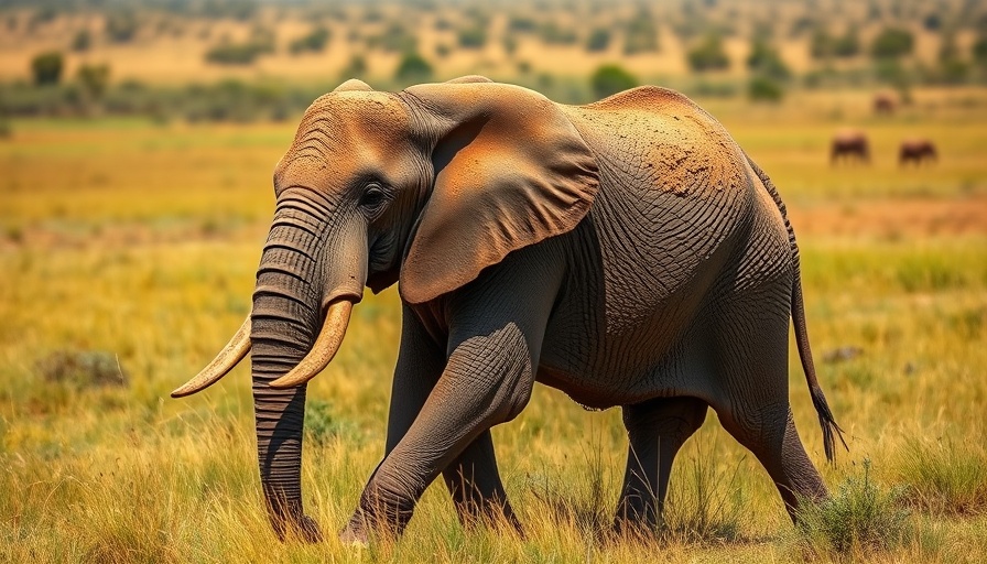 Elephant in grassland highlighting conservation issues.
