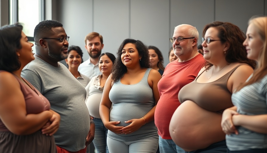 Diverse group discussing obesity beyond BMI in a bright room.