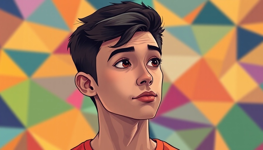 Colorful cartoon of thoughtful young man on decision-making anxiety.