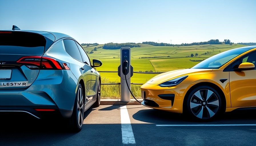 Electric cars charging in UK, green landscape, carbon emissions reduction