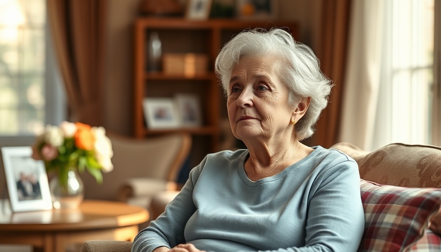 Elderly woman reflecting in a cozy home, relating to Alzheimer's support.