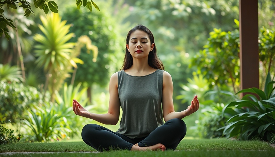 Mindful Menopause Guide meditation in a serene garden setting.