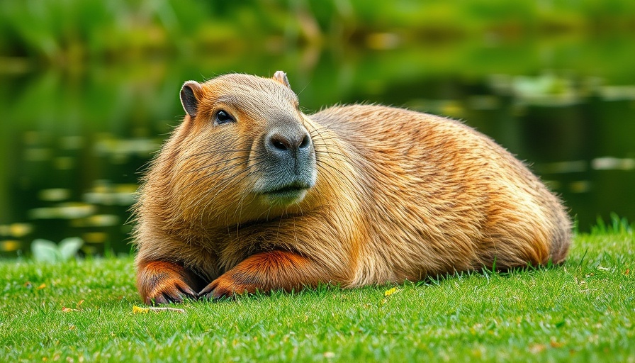 Capybara resting by a pond, exploring if they make good pets.