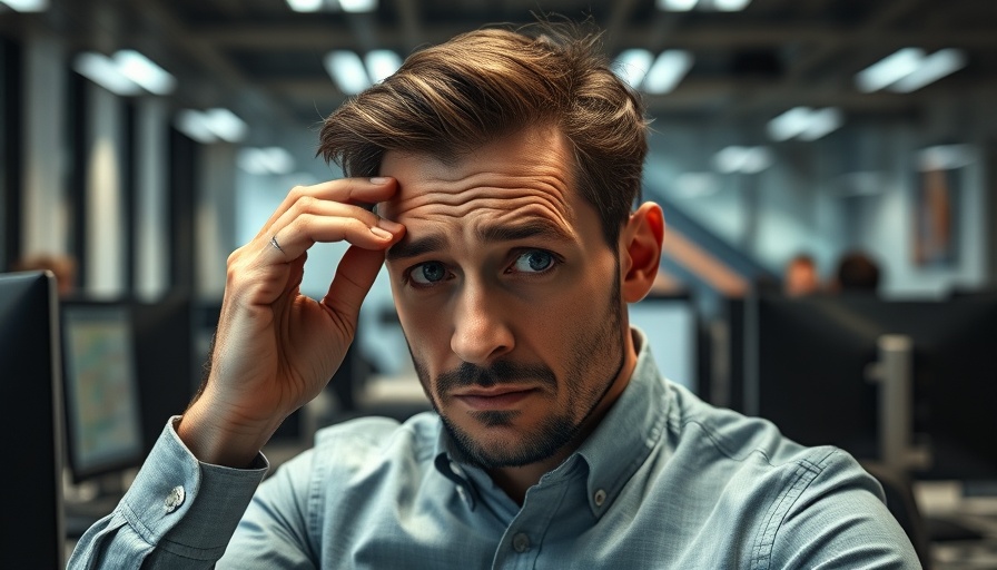 Man experiencing digital eye strain in office environment.