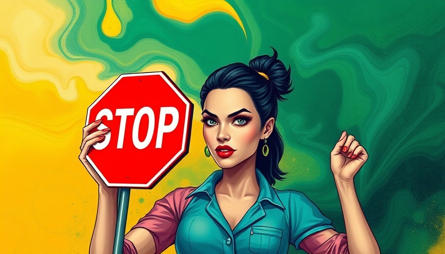 Standing up for yourself kindness: Illustration of a woman holding a stop sign