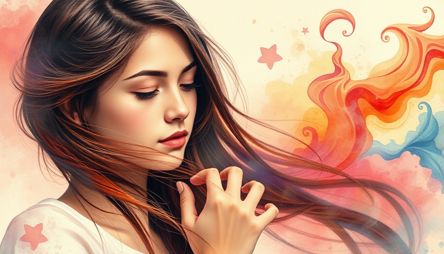 Young woman contemplating healing, vibrant watercolor backdrop