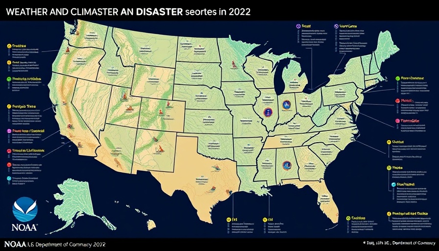 Map of billion-dollar US weather disasters in 2022, icons show storm impacts.