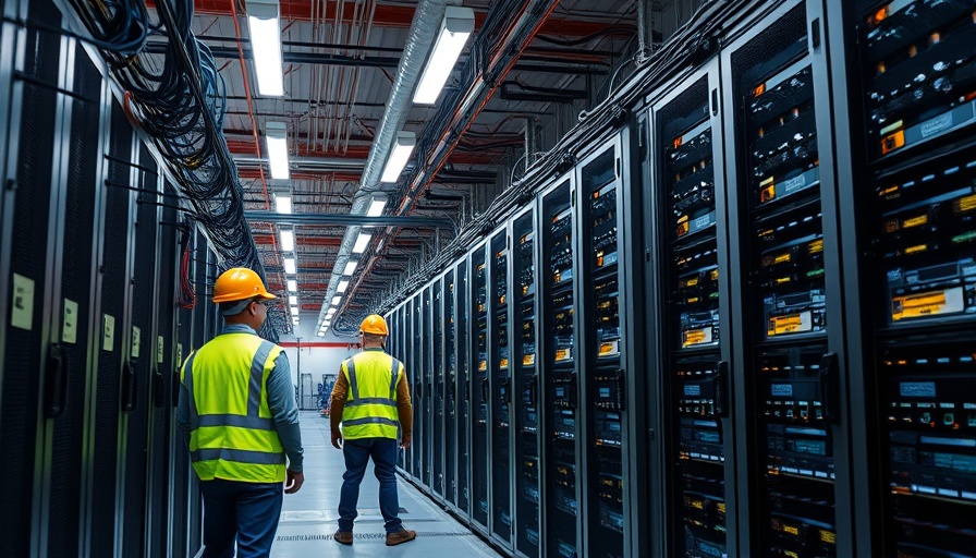 AI Data Centers electricity demand with workers at server racks